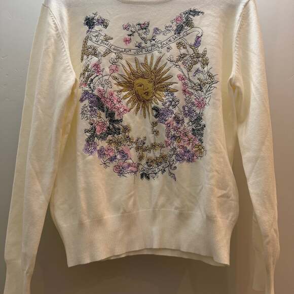 Dior Sweaters - Christian Dior Ivory Embroidered Sun‎ & Floral Sweater